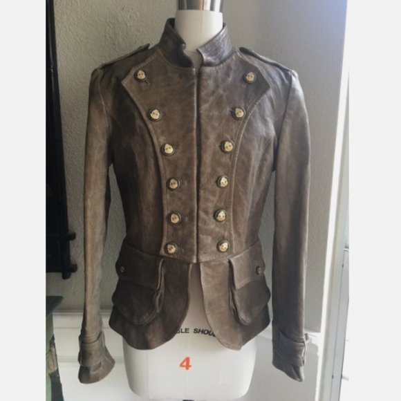 EUC DOLCE & GABBANA Brown Leather Military Coat 10 - Picture 1 of 7